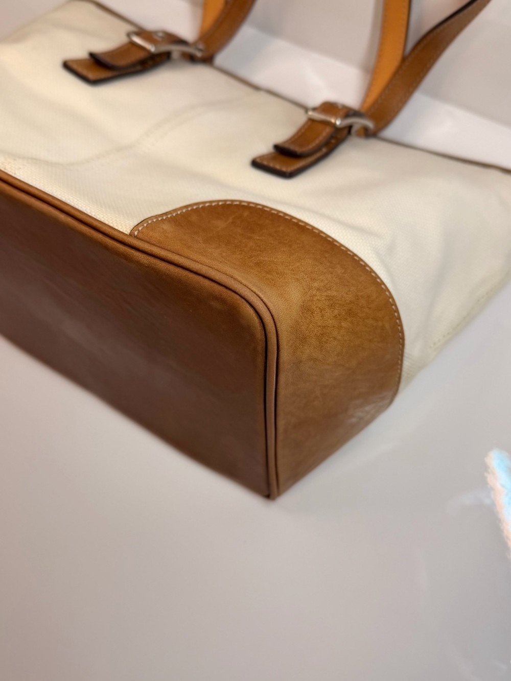 🥐 Vintage Coach Hampton Cream Canvas & Leather Tote Bag L33-9558 - Picture 10 of 13